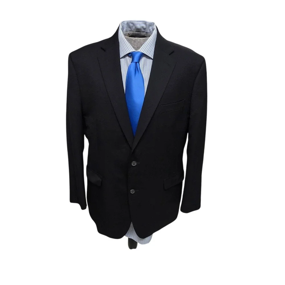 Chaps Blazer 100% Wool Two Button Sport Coat Black 46R Classic Formal Business